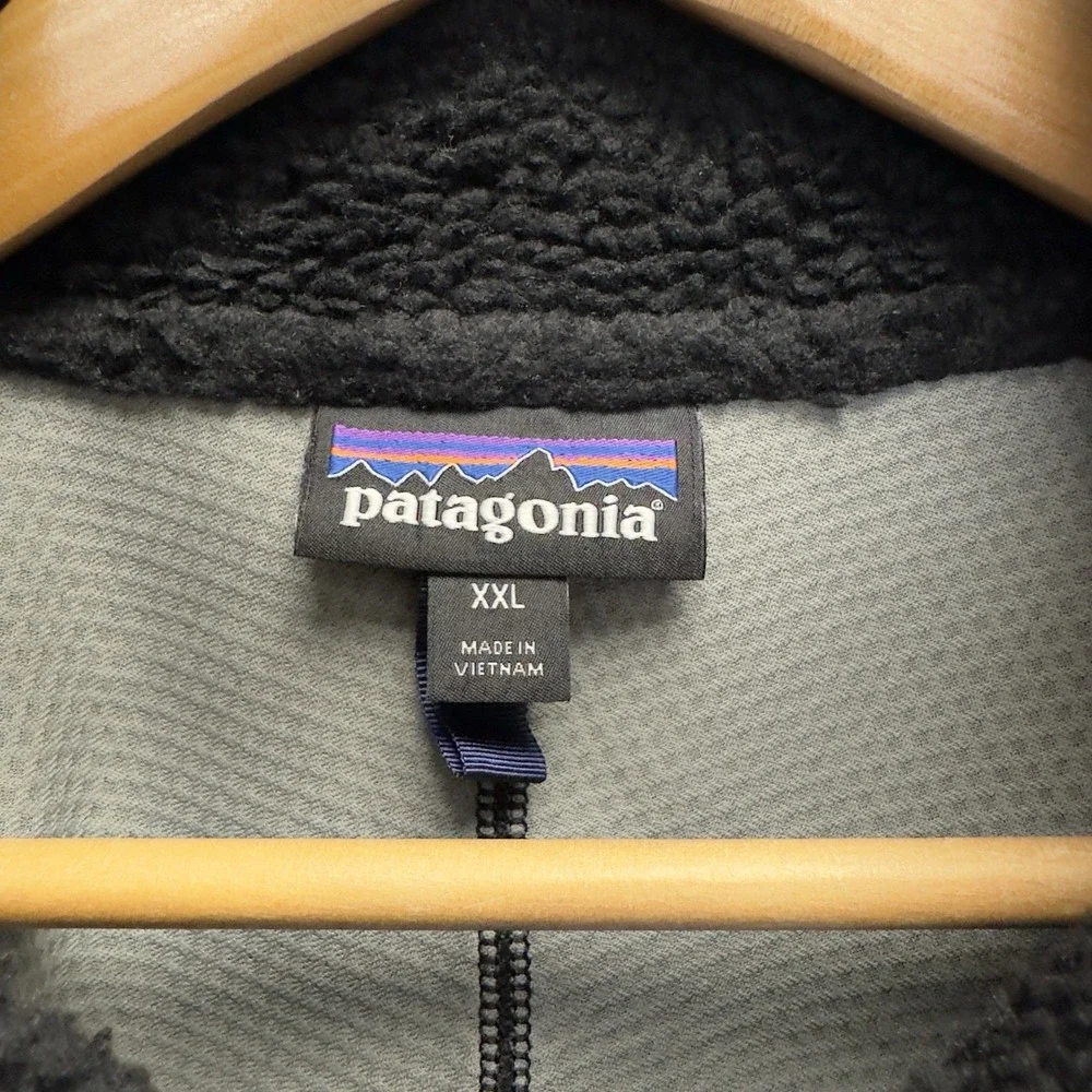 Patagonia Men's XXL Classic Retro-X Deep‎ Pile Fleece Black/Blue Gorp Zip Jacket